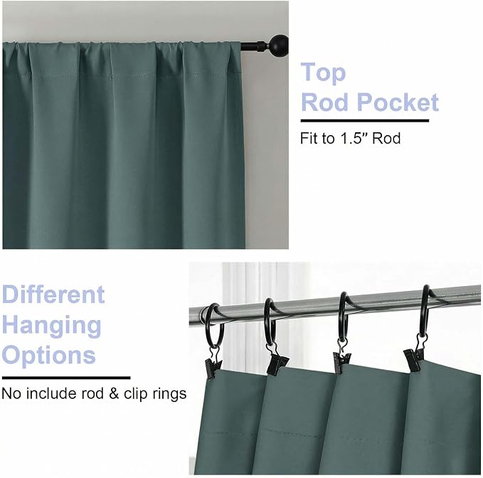 Simplebrand Ava Dark Green Short Blackout Curtains for Bedroom 54 Inches Long 2 Panels Set, Solid Thermal Insulated, Energy Saving Window Treatment Curtains Blackout Drapes, W40 x L54 Inch, Dark Green