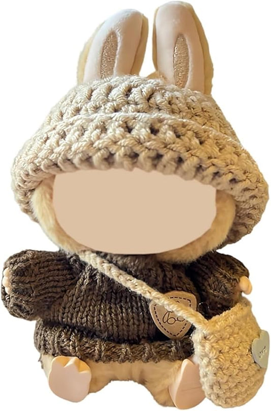 Clothes for Labubu(NO Doll),Handcrafted Crochet Set for Labubu Clothes 15cm/17cm Doll,Premium Outfit with Accessories,Cute Clothes for Dress up Unique Style(Brown Sweater)