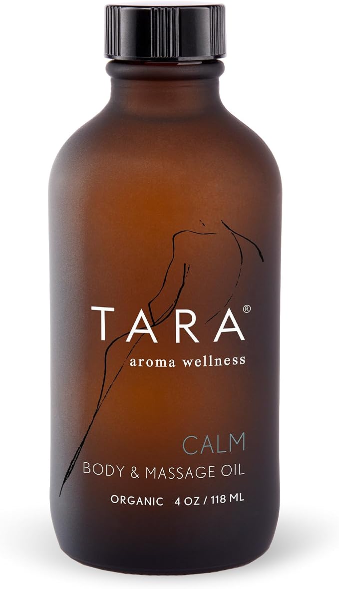 TARA Spa Therapy Calm Body & Massage Oil – Premium Organic Oil for Stress Relief & Relaxation, 100% Pure Essential Oils, Lavender, Mandarin & Chamomile, 4 oz