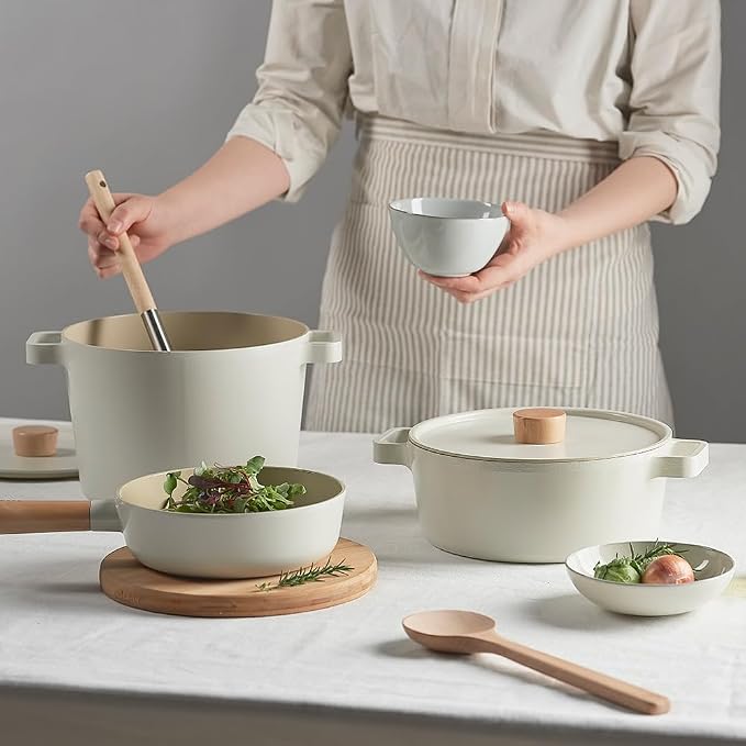 FIKA 10-Inch Nonstick Ceramic Coated Flat Bottom Wok Pan with Natural Wooden Handle, Induction Compatible, Deep Stir Fry Cooking Pan, Made in Korea (26cm)