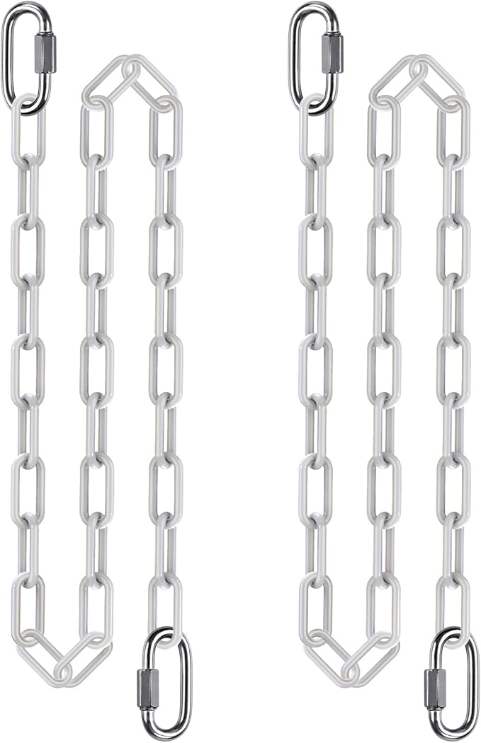 SELEWARE 2 Pack 80 Inch Hanging Swing Chain with 4 Carabiners, 1000LB Capacity Plastic Coated Hanging Chains, Hammock Hardware Kit for Swing, Hanging Chair, Punching Bags, Indoor Outdoor Gym (White)