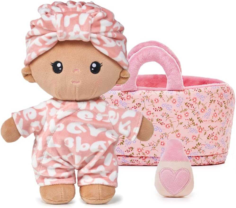 LeyaDoll Soft Baby Doll Gift Set - First Baby Doll Accessories Plush Rag Sleeping Cuddle Buddy Doll Toy Mini Pink Set for Kids Girls (9'') - Pudding Baby-Tanned