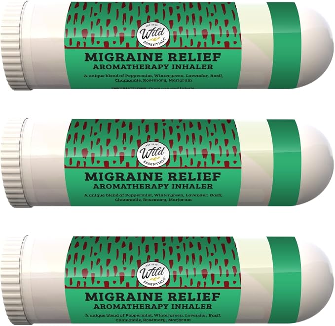 Wild Essentials 3 Pack of Migraine Relief Aromatherapy Nasal Inhalers Made with Therapeutic Grade Essential Oils to Help alieviate Headache Pain