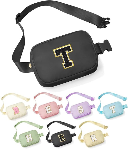 YOOLIFE Teacher Appreciation Gifts for Women - Gifts for Teacher, Teacher Retirement Gifts for Women Teacher Bag Teacher Gifts from Students, Initial Crossbody Bag Belt Bag T, Small, Black