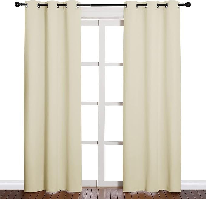NICETOWN Long Curtains for Windows, Eyelet Top Room Darkening Panels/Drapes for Living Room (Beige, 2 Panels, W42 x L84 inches)