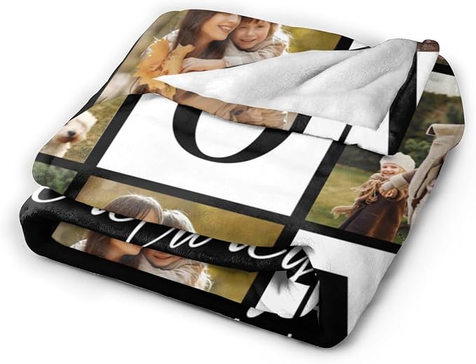 Custom Mom Blanket with 6 Photo & Text, Personalized Birthday Blanket with Picture for Mother, HD Printing Customized Flannel Throw Blanket Gifts for Best Mom Ever