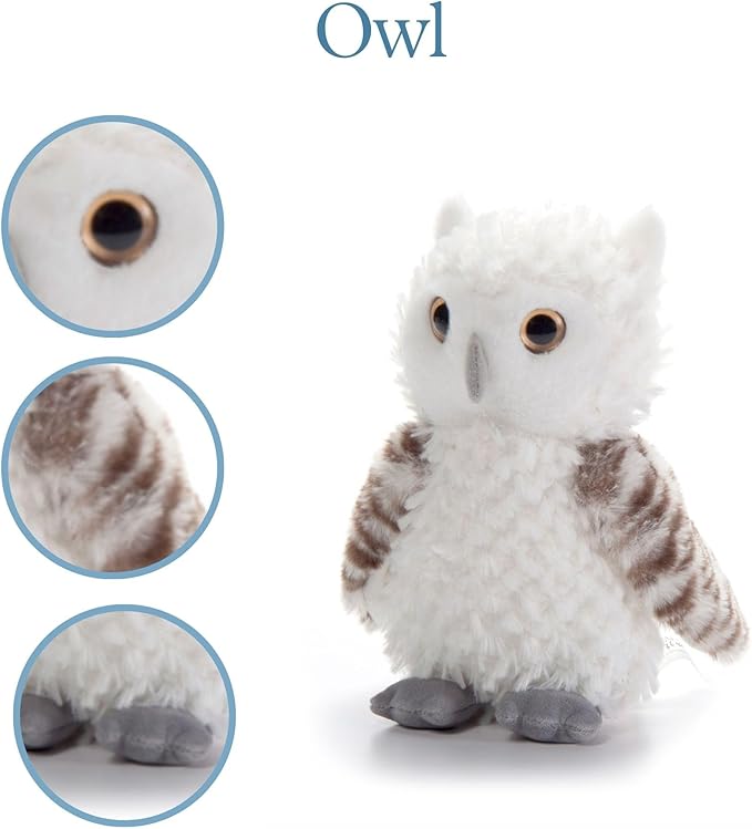 The Petting Zoo Owl Stuffed Animal Plushie, Gifts for Kids, Scoopz Wildlife Animals, White Owl Plush Toy 8 Inches