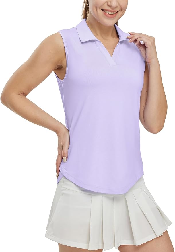 BGOWATU Women's Sleeveless Golf Polo Shirts Collared V Neck Tennis Tank Tops UPF 50+ Quick Dry Lightweight