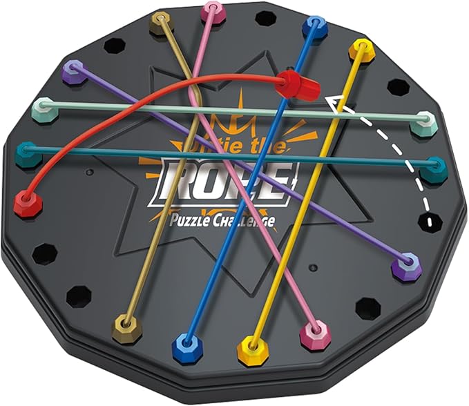 Rope Untangling Puzzle Game, Educational Strategy Board Game for Kids & Adults, 10 Elastic Pull Ropes, Family Travel Party Games with Multi-Level Challenges, Fine Motor Skills Gifts for All Ages