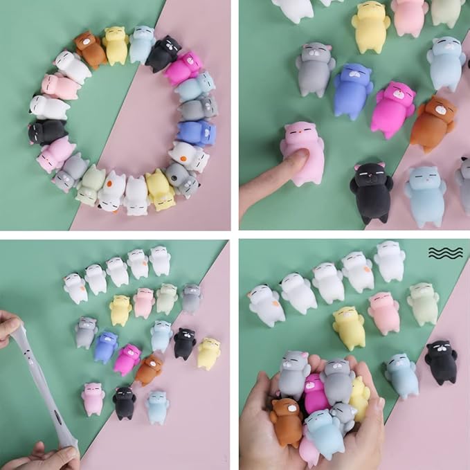 16pcs Mochi Squishy Toys Set, Mini Kawaii Animals Squishies Pack Fidget Toys for Kids - Cat Party Favors, Fidget Toys Packs, Birthday Gifts for Boys & Girls