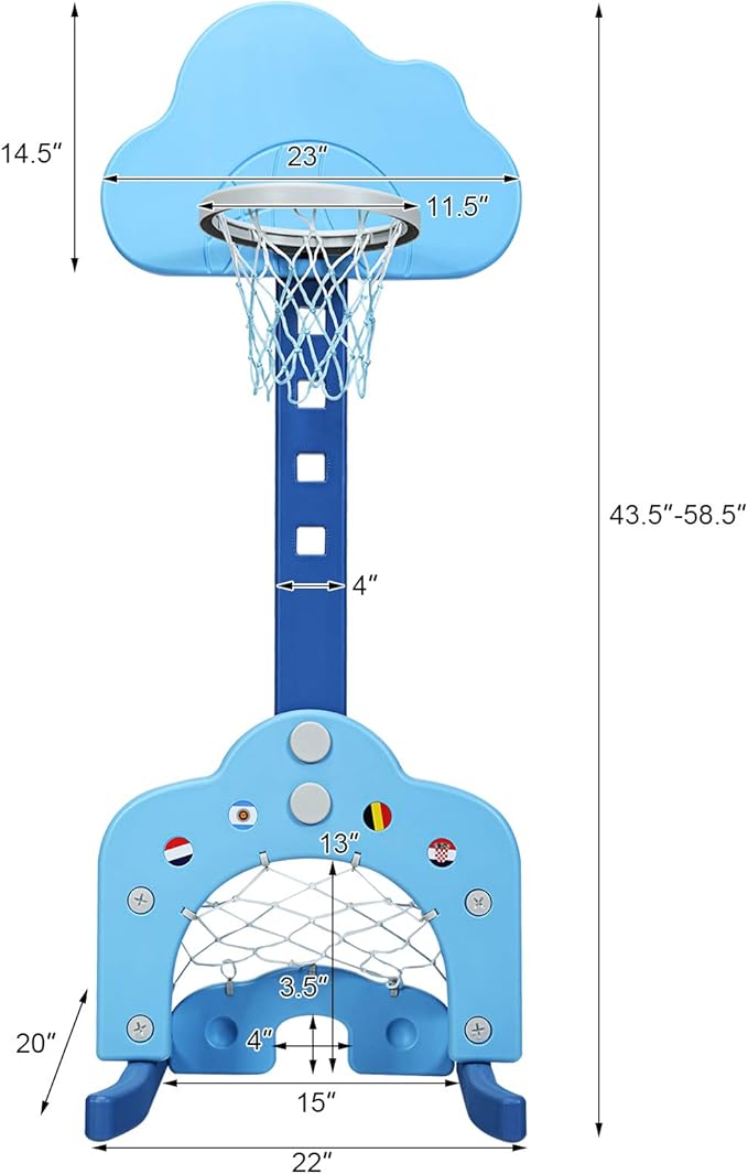 Costzon Kids Basketball Hoop, Toddler Sports Activity Center w/ 5 Adjustable Height Levels, Basketball Soccer Golf Game Set, Indoor Outdoor Basketball Hoop Set Gift for Baby Infant