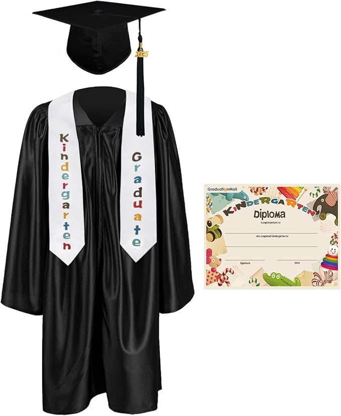 GraduationMall Kindergarten Graduation Cap Gown Stole Package with 2025 Tassel, Certificate