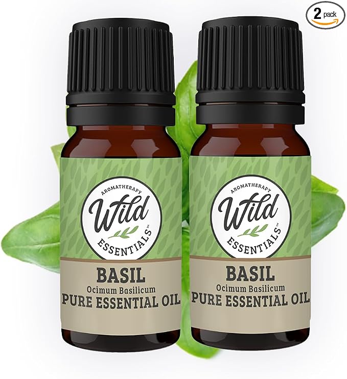 Wild Essentials Basil 100% Pure Essential Oil 2 Pack - 10ml, Therapeutic Grade, Made and Bottled in The USA …