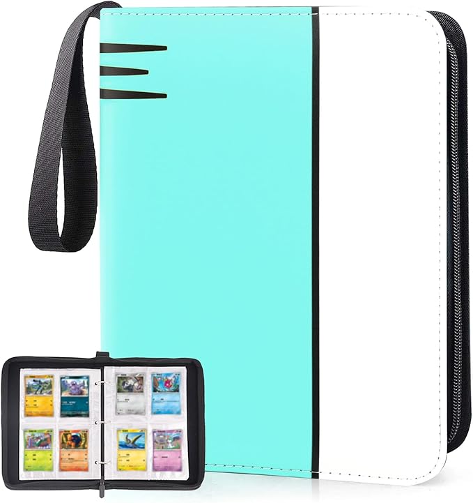 Card Binder 4 Pocket, Collectible Trading Card Albums Fits 400 Cards with 50 Removable Sleeves, Portable Trading Card Binder Collection Album Holder, Game Card Case book With Zipper for Gifts, L-Green