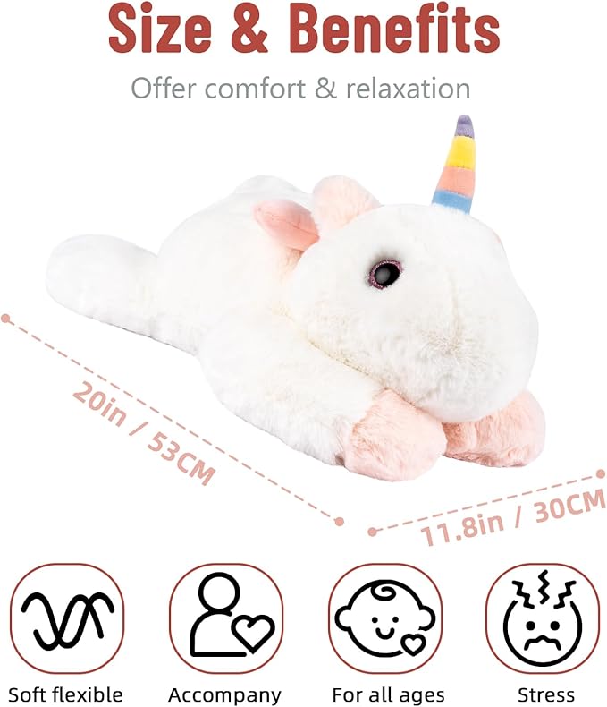 NiuniuDaddy 20" | 3.3 Pound Unicorn Weighted Stuffed Animals Plush Toy, Large Giant Pillowfort Body Pillow Animal with Kids Adults, Small Heavy Fluffy Fur Weighted Plushie for Gift Birthday Christmas