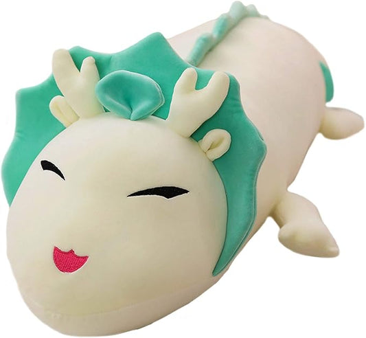 ELAINREN Fluffy Chinese White Dragon Plush Pillow Super Soft Long Dragon Shape Stuffed Body Pillow Large Anime White Dragon Plushie Dolls Gifts/35.4''