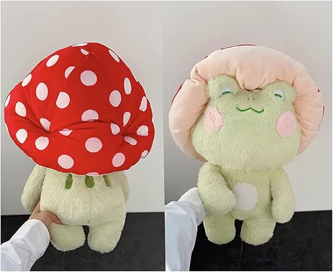 Frog Plush Cute Frog Mushroom Hat Stuffed Animals Kawaii Plush Toys Throw Pillow Home Room Decor Aesthetic Gift(Navy Green Frog Red Hat)