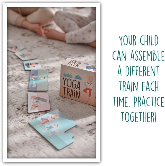 Yoga Train Game, Mindfulness Cards for Kids and Adults, Fun Game, Family Yoga Game