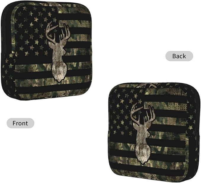 Military Camo Camouflage American Flag Hunting Deer Tactical Period Bag For Women,Portable Sanitary Napkin Period Pad Pouch For Purse, Small Make Up Bags