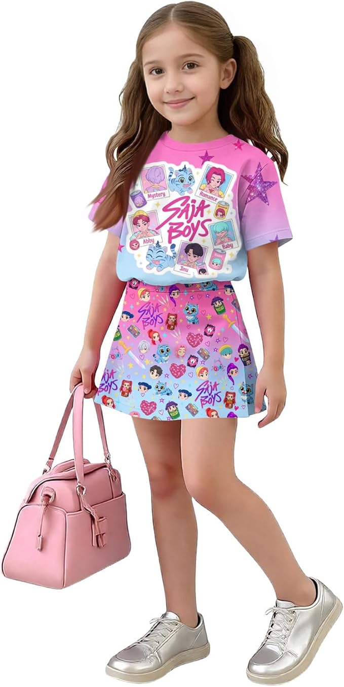 HTHLVMD K Pop Short Sleeve T-Shirt and Skirts Outfits Set for Girls Hunters Rumi Mira Zoey Graphic Tees De-Mon Costume