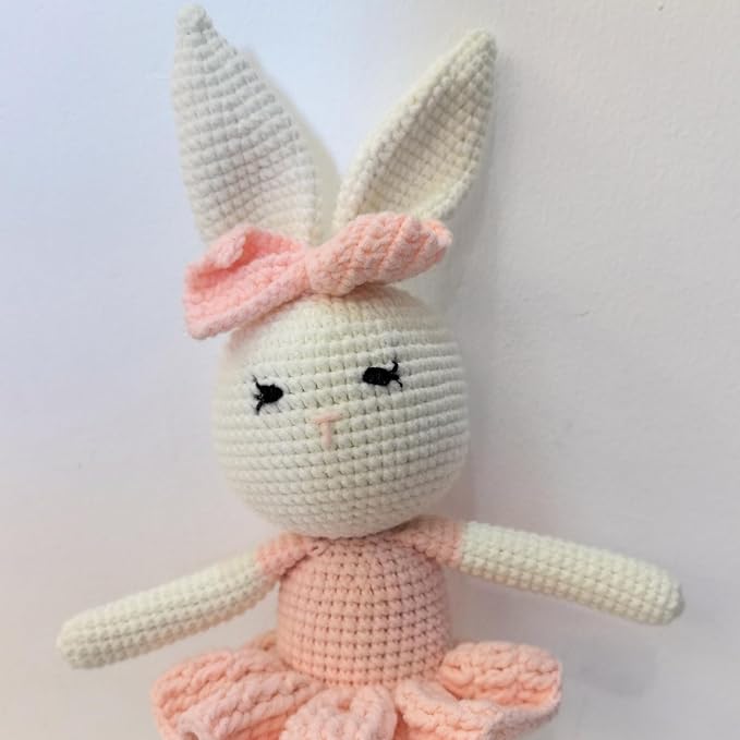 Handmade Soft Bunny Stuffed Animal - Crochet Baby Rattle - Bunny Stuffed Toy - Cotton Knitted Sleep Toy - Stuffed Animals for Babies (12.6 Inches)