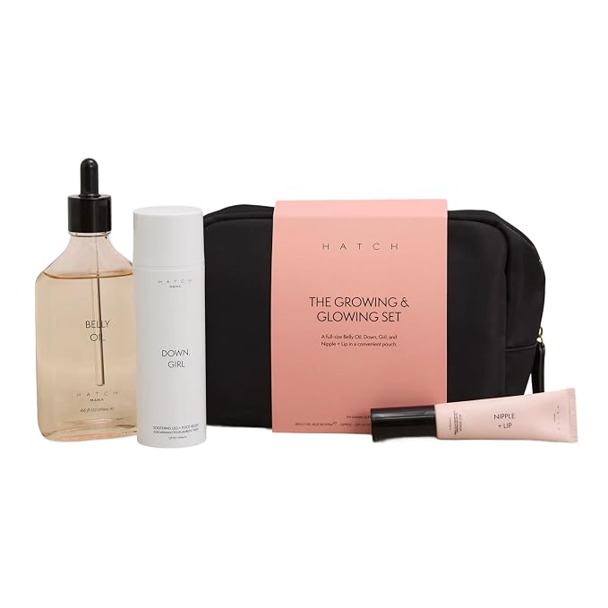 HATCH The Growing & Glowing Gift Set, Pregnancy Care, Prenatal, Postpartum Essentials Trio with Hydrating Belly Oil, Soothing Leg & Foot Cream, & Nourishing Rescue Balm