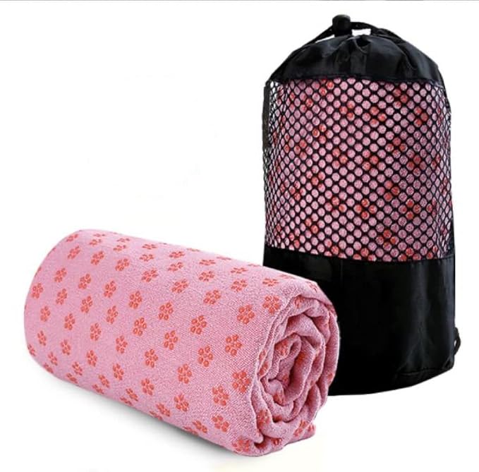 Yoga Towel, Hot Yoga Mat Towel - Sweat Absorbing Non-Slip for Hot Yoga, Pilates and Workout, 24x72 inches with Grip Dots (Pink)