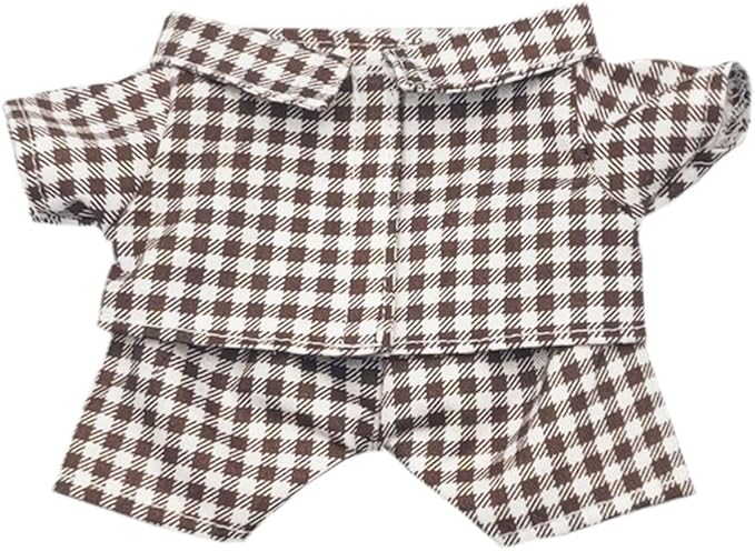 niannyyhouse 10cm 15cm 20cm Plush Doll Clothes Shirt Pants Multi-Color Plaid Pajama Set Doll Dressup (Brown, 20cm)
