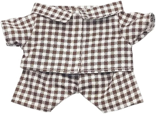 niannyyhouse 10cm 15cm 20cm Plush Doll Clothes Shirt Pants Multi-Color Plaid Pajama Set Doll Dressup (Brown, 15cm)