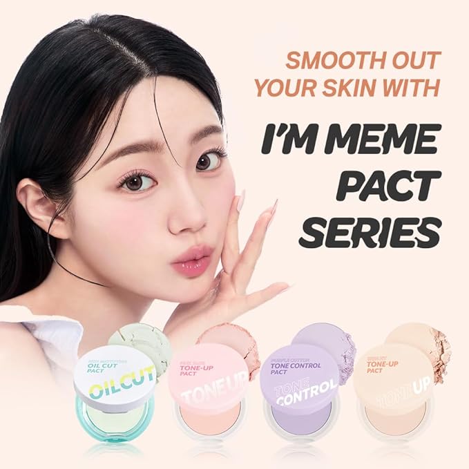 I'M MEME Compact - Purple Cotton Tone Control Pact | Korean Pressed Setting Powder With Berry Complex, Makeup Powder, Translucent Compact, Finishing Powder, Oil Free Face Powder, Preppy Stuff, 0.35 Oz
