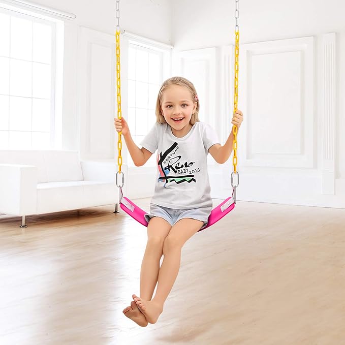 2 Pack Swing Sets, AGPTEK Swing Seat with 66 Inch Anti-Rust Chains Thermoplastic Coated, Support 250lb, Seat Cushion Accessories Replacement with Snap Hooks for Outdoors, Playground (Pink)