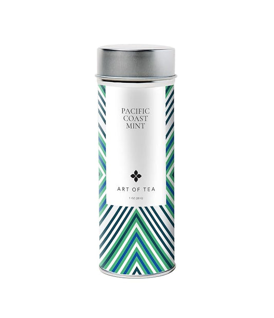 Art of Tea Pacific Coast Mint Tea, Refreshing 1oz Loose Leaf Tea Tin, Organic Loose Leaf Peppermint & Spearmint Herbal Tea, Caffeine Free Mint Tea for Digestion & Relaxation