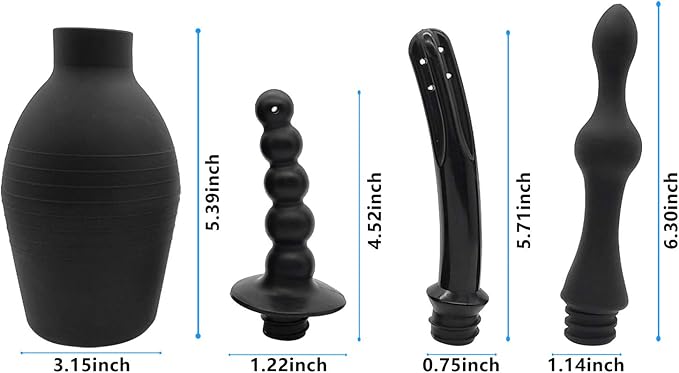 Abyclean Anal Douche Enema Bulb Vaginal Douche Enema Cleaner for Women’s or Man’s Health (Black-310ml (3 Nozzle)