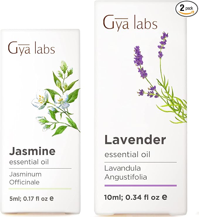 Jasmine Essential Oil for Diffuser (0.17 fl oz) & Lavender Essential Oil for Diffuser Set (0.34 fl oz) Set - Aromatherapy Grade Essential Oils Set - Gya Labs
