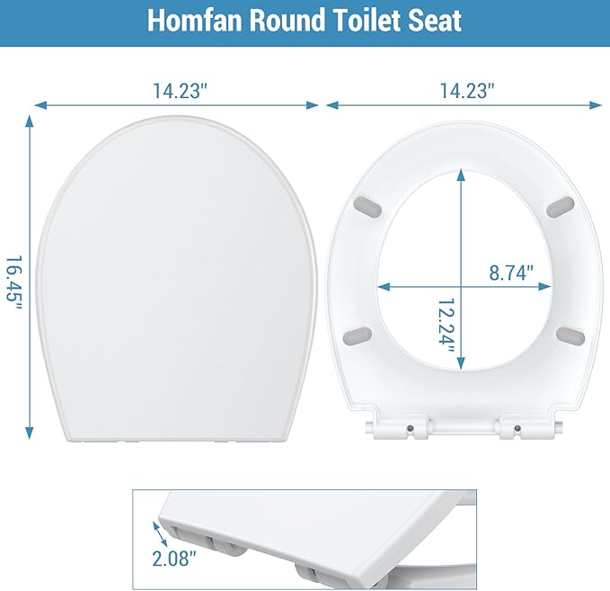 Garvee Toilet Seat Cover Round – PP Material, Secure Locking Design, Full Flat Lid for Standard Round Toilets, Sturdy & Comfortable Fit, White