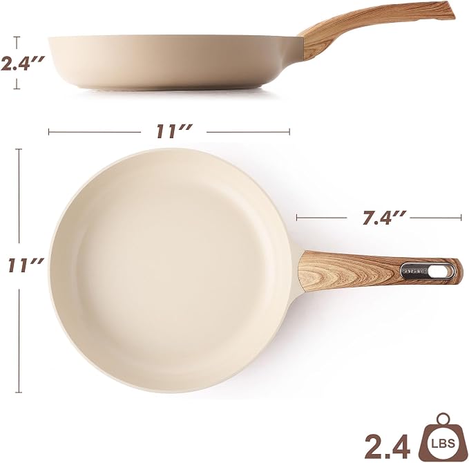 SENSARTE 11inch Ceramic Nonstick Frying Pan Skillet, Taupe | Healthy Ceramic Coating Omelette Pan, Non-toxic Kitchen Cooking Chef's Pan, PFOA/PFAS/PTFE Free, Induction Compatible