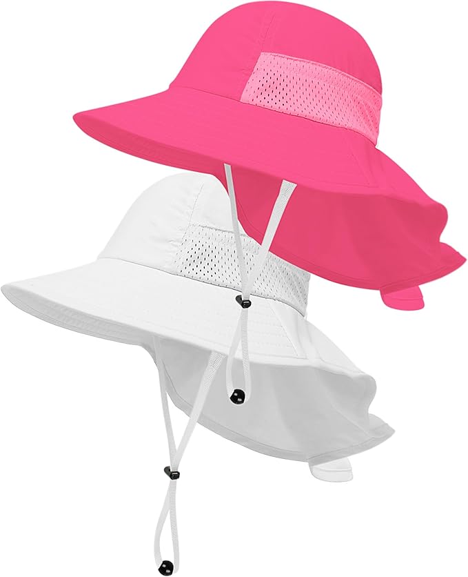 Toddler Baby Sun Hat Kids Summer Beach Essentials Adjustable Beach Hats with Bucket Wide Brim for Boys Girls Age 0-14 Years