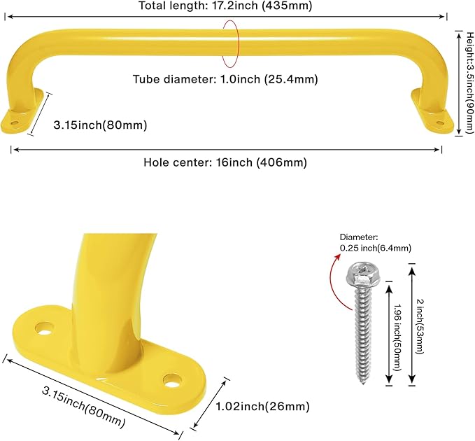 17 Inch 6 Pieces Yellow Metal Safety Handles for Outdoor Playground Accessories - Playset Handles Swing Sets Attachment Grab Bars, Indoor Kids Monkey Bar for Playhouse, Treehouse, Jungle Gym
