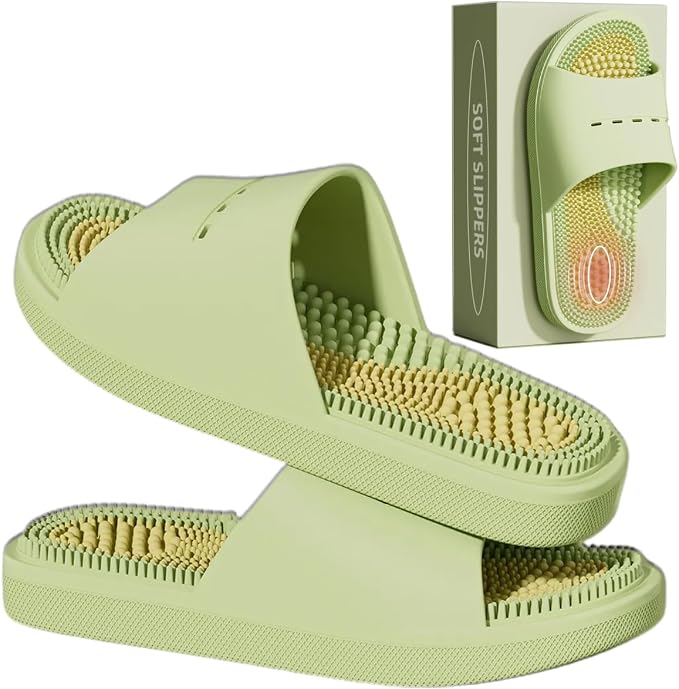 Acupressure Massage Slippers Acupressure Foot Massager Shoes Reflexology Sandals Gift for Men Women Reduce Feet Neuropathy Pain Relief and Tension (Green,US Women 8-9/ Men 6.5-7.5)