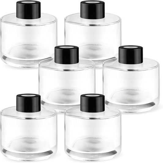 6 Pcs Glass Diffuser Clear Refillable Round Glass Diffuser with Black Lids for Aromatherapy Fragrance DIY Replacement Essential Oils Crafts - 100ml/3.4oz
