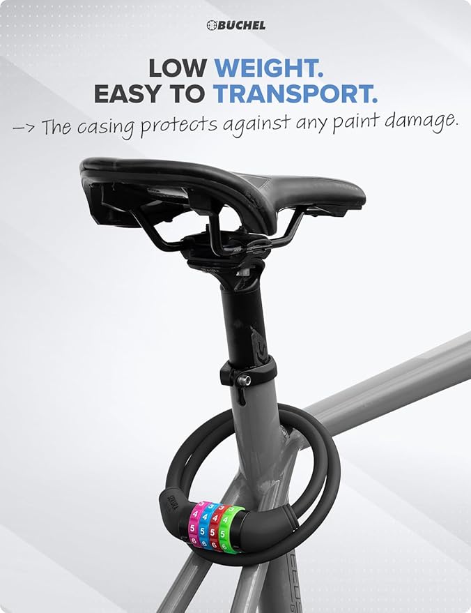 Büchel Bike Locks Cable for Kids - Colorful & Keyless - Secure Your Child's Bike - Easy-to-Use Bicycle Accessory, High Security 5 Digit Resettable Combination Coiling Bicycle Lock, Anti Theft