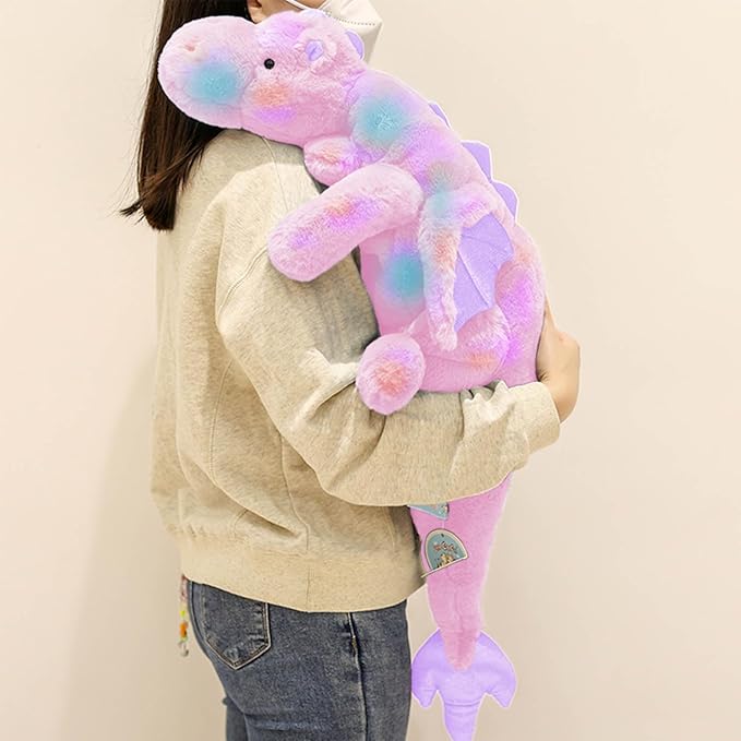 ARELUX Large 37in Cute Dragon Stuffed Animals Plush Toy Soft Colorful Pink Pterosaur Plushie Giant Fuzzy Dinosaur Pillow Plushies with Wings Cuddly for Friends Family Member
