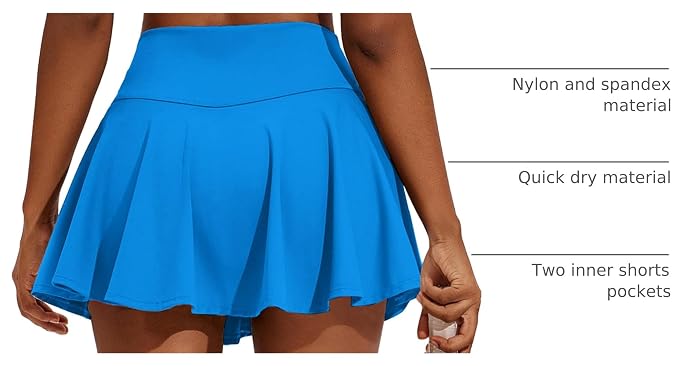 PINSPARK Womens Tennis Skirt 14" Pleated Athletic Golf Skorts with Pockets | High Waist, Tummy Control, Mini, Breathable, Lightweight, Soft, Built in Shorts, Pickleball, Casual