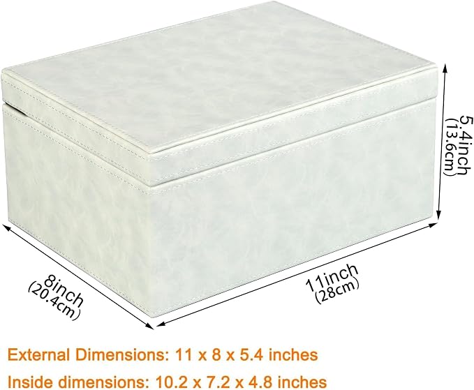 HofferRuffer Faux Leather Decorative Box, Large Wooden Structure Keepsake Box Accessory Organizer Jewelry Organizer with Hinged Lid, Storage Container for Home or Office (Cream White)