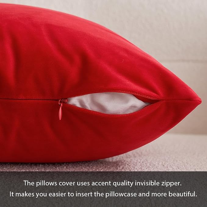 MIULEE Velvet Throw Pillow Covers 20x20 Inch Pack of 2 Bright Red | Soft Solid Decorative Pillow Covers, Modern Luxury Home Decor, for Couch Chair Sofa Bedroom Livingroom
