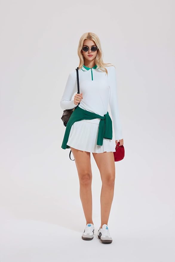 Tennis Skirt Sets for Women Zipper Color Block High Waisted Golf Polo Two Piece Skirt Set Women 2 Piece Outfits