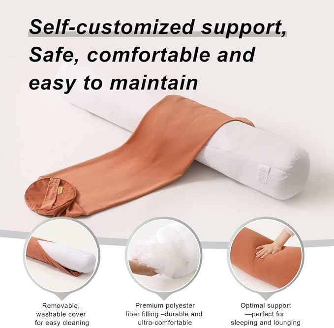 Body Pillow for Adults, Amber Orange, 59"*7.87" | Long Round Pillow, Big Cylindrical, Full Bolster, For Side Sleepers