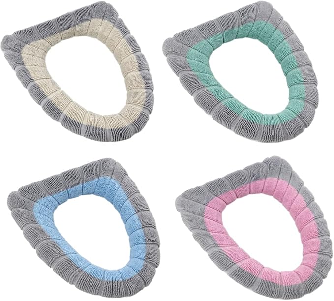Toilet Seat Cover Bathroom Warmer Cloth Cushion Soft Pads for Bathroom Supplies 4Pcs