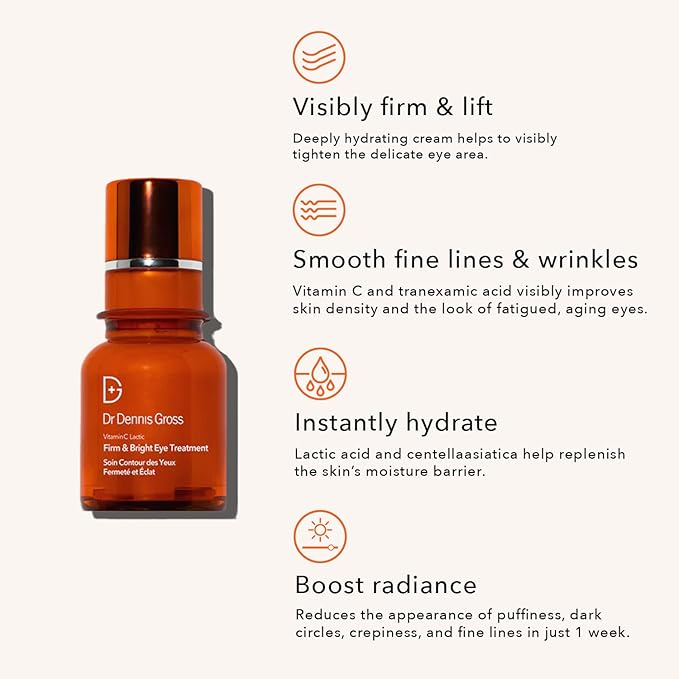 Dr. Dennis Gross Vitamin C Lactic Firm & Bright Eye Treatment | Silky, Lightweight, Fast-Absorbing Treatment to Improve Puffiness, Dark Circles, and Wrinkles Around the Eyes | 0.5 oz