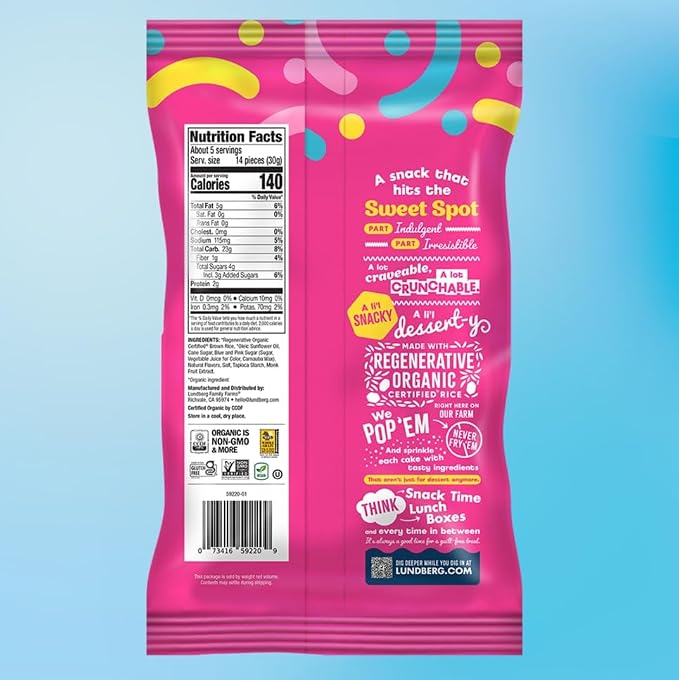 Lundberg Sweet Cakes Birthday Cake | Mini Rice Cakes | Gluten-Free, Non-GMO | 4g Sugar, Whole Grain Snack | Monk Fruit Sweetened | 5oz Bag